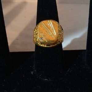 Gold Tone Ring with Diamond Accent (CZ)